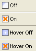 Themed checkbox for On, Off, Hover Off, and Hover On states