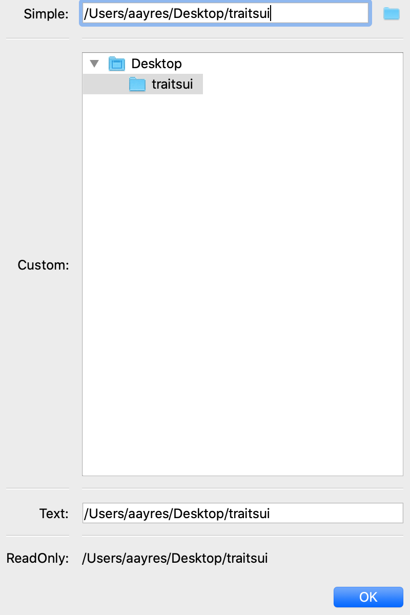 simple: combo box with '...' button; custom: folder tree