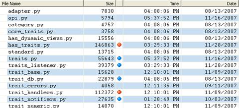 Tabular editor with columns for file name, size, an icon, time, and date