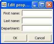 Dialog box with three fields and OK and Cancel buttons.